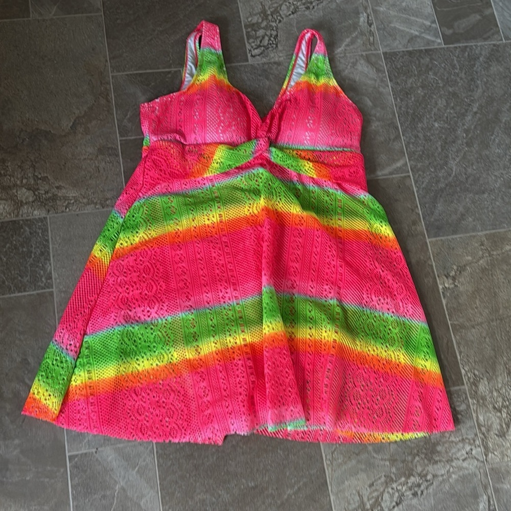 Neon Fluorescent pink Yellow Green and Orange bathing suit/ cover/ Dress XL